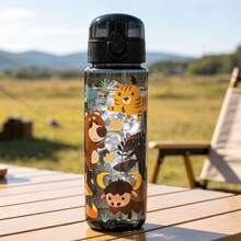 1pc 600ml Cartoon Pattern Printed Summer Water Bottle With Straw Cup, Suitable For Sports, Outdoor, Home, Office, School, Portable And Giftable - Multicolor - View 7