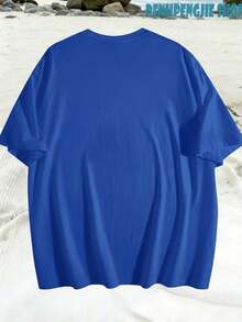 Women's Oversized T-Shirt With Seashell Design, Coastal Style, Casual Summer Tops, Clothing For 4th Of July, Graduation, Teacher's Clothing, Women's Summer Vacation - Dark Blue - 查看 3