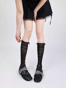 1/4 Pairs Women's Lace Eye Of Horus Fishnet Calf Socks, Ruffle Mesh Stacked Calf Socks, Y2K Transparent High Waist Long Tube Socks, Gothic Lolita Over-The-Knee Socks, Hollow Mesh Socks, Summer Breathable Transparent Calf Socks - Multicolor - View 10