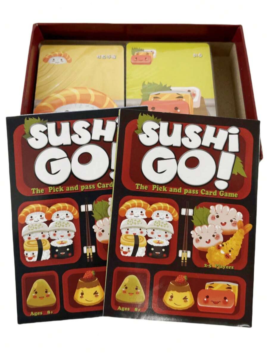Sushi GO 家庭聚會桌上遊戲卡牌,趣味卡牌遊戲 Sushi GO 派對卡牌遊戲套組,適合團體聚會、桌上遊戲、家庭與朋友娛樂、互動團體遊戲 - 酒紅色 - 查看 1