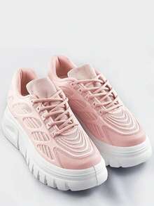 Women's Sports Shoes On A Platform, Lace-Up, Thick Sole - Pink - View 3