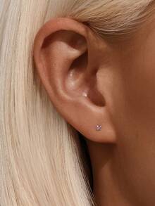 1 Pair 925 Sterling Silver Stud Earrings, Delicate Cartilage Spiral Ear Piercing Jewelry For Women, Suitable For Party, Daily Wear, Holiday And Birthday Gift - Silver - View 2