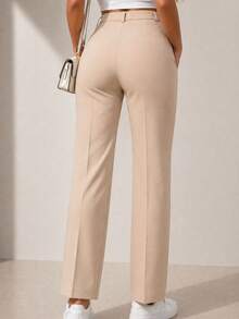 Zra Elegant Premium Tailored Trousers With Lined Belt - Bege. - 查看 2
