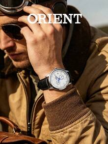 Orient Men's Bambino V8 Auto Watch, White Dial Roman Numerals Black Leather Strap Day-Date 3ATM WR RA-AK0701S10B - Silver - View 4
