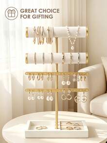 3 Tier Jewelry Stand Organizer With Tray, Gold Jewelry Set Storage, Bracelet Holder Display, Beige Velvet Necklace Holder, Sturdy Hanger For 80 Pcs Jewelry, Gift For Women, Jewelry Organizers And Storage For Bracelets Necklaces Earrings Rings Watches - Gold - View 6