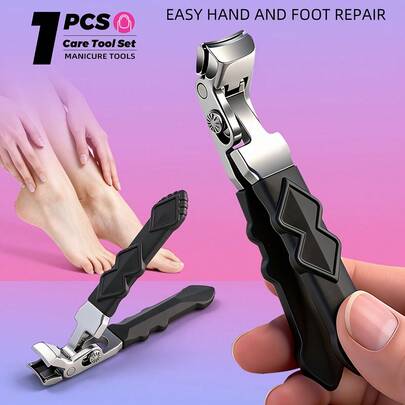 Anti-Splatter Professional Large Jaw Opening Toenail Clippers With Catcher Matte Black Textured Non-Slip Grip Heavy Duty Curved Blade Nail Cutter For Thick Nails