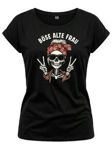 Women's Skull Print Tee With Sassy Quote – Biker T-Shirt For Festival, Rock & Moto Fans – Cotton In Blue, Grey Or Black S– 2XL - 34-36 = Size S US Women's Numeric - View 4