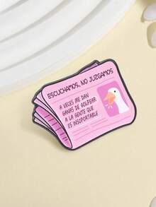 1pc Funny Spanish Pink Newspaper Enamel Brooch, Cartoon Big White Goose Sarcastic Text Badge, Fashion Clothing Backpack Accessory, Gift For Friends - Pink - View 6