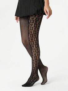 1 par de medias de red con patrón de cartas de juego, talla grande, sexy, lindo, gótico, para cita nocturna, fiesta, Halloween, primavera, otoño, disfraz de Halloween para mujeres - Multicolor - Ver 3