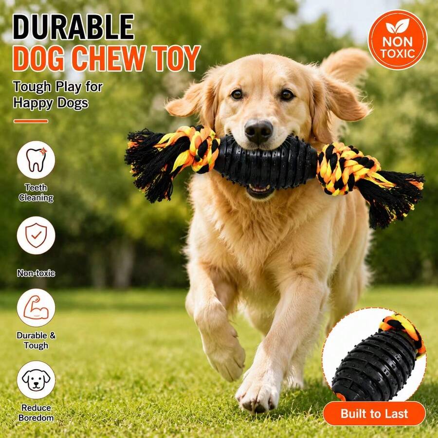 耐用橡膠狗咬膠玩具,附編織繩端,潔牙護齒狗玩具,強韌互動式寵物咀嚼玩具,緩解無聊,適合小型、中型、大型犬,室內外訓練與玩耍 - 彩色 - 查看 1