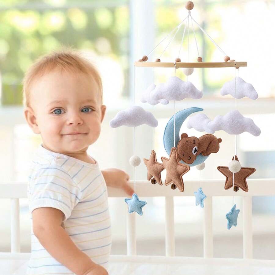 Baby Toys, Baby Mobile Crib, Handmade & Animal Elements - Blue Moon Bear, Rich Animal Shapes, Educational, Enhances Children's Hand-Eye Coordination, Comes With Animals, Clouds, Stars - Baby Room Decor, Best Gift For Parent-Child Interaction, Birthday Gift, Easter Gift, Christmas Gift - Multicolor - View 1