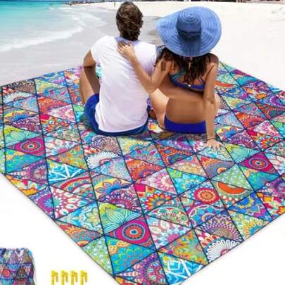 1pc Diamond Mandala Print Beach & Lawn Foldable Moisture-Proof Waterproof Sand-Resistant Outdoor Camping Blanket Portable Picnic Mat