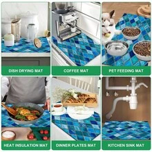 1pc Plaid Pattern Diatomaceous Earth Drying Mat, Non-Slip Heat-Resistant Absorbent Mat, Suitable For Kitchen Countertop, Coffee Machine, Tableware, Home Cafe Bar Party Decor Placemat Gift - Multicolor - View 9