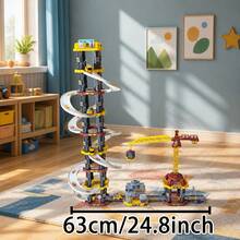 Boys' Large 8-Layer Engineering Series Track Car Toy With Crane, Children's Parking Lot Toy, Suitable As Birthday Gift (Random Color) - Yellow - View 9
