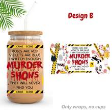 1/2/4pcs Scene Series UV DTF Cup Stickers, Suitable For 16oz Glass Jar Cups, Serial Killer Crime Scene Theme UV DTF Decals, Water Bottle/Tumbler/Mug/Bookmark/Laptop/Phone Case DIY Handmade Decorative Stickers, Holiday Gift For Girlfriend - Multicolor - View 8