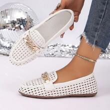 Spring New Women's Chain Loafers, British Soft PU Penny Loafers Slip-On Flat Shoes - White - View 2