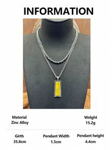 1 Set / Western Vintage Style Jewelry Set, 1 Pair Rectangular Faux Turquoise Earrings And Double Layer Necklace, Rugged And Eye-Catching Overall Style, Full Of American Western Wilderness Texture, Highly Compatible With Cowboy Style, American Vintage Hot Girl Style, And Western Cargo Style Style. - Bohemian Style - View 33