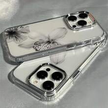 1個金屬按鈕極簡透明灰階水墨花紋手機殼 個性化適用於 iPhone 16 Pro Max 17/16/15/14 Plus/13/12/11 保護殼 Air - 彩色 - 查看 5