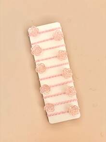12pcs Random Light Pink Transparent Crystal Rose Hair Ties Set, Versatile Floral Hair Accessories For Girls, Daily And Holiday Wear - Multicolor - View 2