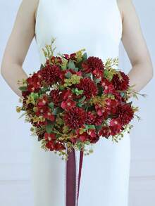 1件人造球形菊花與刺繡球花束，適用於婚禮、桌面裝飾、新娘造型、居家裝飾、活動裝飾、戶外裝飾、節日裝飾、情人節禮物、DIY花藝布置 - 紅色 - 查看 10