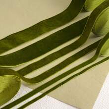 1 Roll 2 Yards Multi-Size Single-Sided Non-Stretch Olive Green Flocked Ribbon, Flocked Satin Ribbon, Flocked Ribbon, Bows, Handmade DIY Clothing Accessories (Excluding Paper Spool, Length Is Measured By Hand And May Have Deviations) - Olive Green - View 4