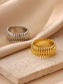 1 pieza Anillo texturizado con picos de estilo punk, banda chapada en oro de 18K, accesorio de diseño minimalista, regalo para uso diario y apilar - Multicolor - Ver 3