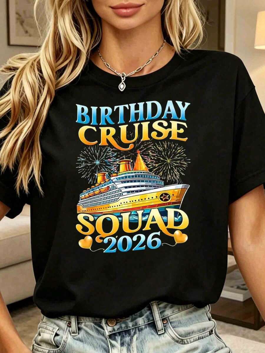 Plus-Size 220g T-Shirt With A Variety Of Prints And Comfortable To Wear. It's Ideal For Birthdays And Summer Cruise Parties. - Black - View 1