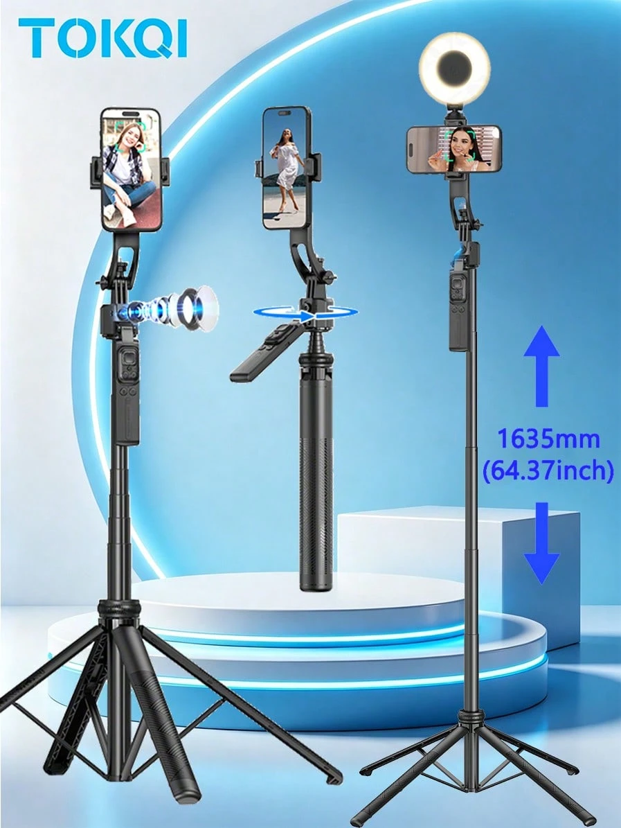 TOKQI Tripod Ponsel Tongkat Selfie Nirkabel 1635mm, Monopod Lipat yang Dapat Diperpanjang Cocok untuk Smartphone, Kamera Pelacak Wajah Otomatis, Dudukan Ponsel Rotasi 360° dengan Pemotretan Stabil dan Seimbang serta Siaran Langsung, dengan Kontrol Jarak Jauh, Ideal untuk Liburan Musim Panas, Perjalanan, Aktivitas Luar Ruangan, Siaran Langsung, dan Acara Lainnya. (1 buah)