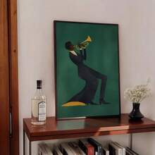 1 pezzo cartellone su tela con cornice/senza cornice verde scuro Jazz Moda Africana Stampa artistica minimalista Musica Africana per decorazione ingresso corridoio, adatto per appartamento, soggiorno, camera da letto decorazione casa moderna - B - Visualizzare 6