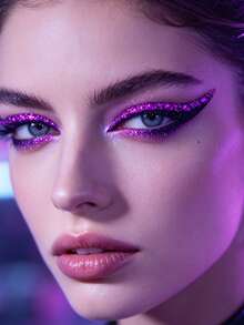 1pc Purple Black Rhinestone Eyeliner Face Decoration Sticker, Diamond Eyeliner Sticker, Reusable Eyeliner Sticker, Easy To Use, Suitable For Women's Makeup And Eye Decoration - 彩色 - 查看 4