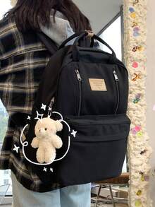Dedoo Mochila casual, bolso de uso diario, material de nailon de unicolor, múltiples bolsillos con cremallera, asa superior, estilo minimalista, adecuado para estudiantes (colgante no incluido) - Negro - Ver 3
