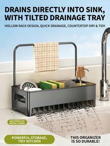 1Pc For Home Cooks, Kitchen Sink Caddy Organizer With Double Towel Racks, Countertop Storage Holder. Drainable, Rust-Resistant, Easy To Clean And Space-Saving. Great For Sponges, Soap And Cleaning Tools, Ideal For Daily Kitchen Organization. - Multicolor - View 3