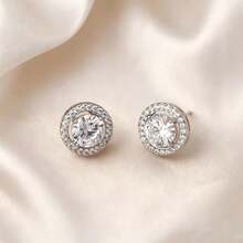 Anting Stud Halo Berkilau Mewah Ringan, Modis dan Serbaguna - Perak - View 1