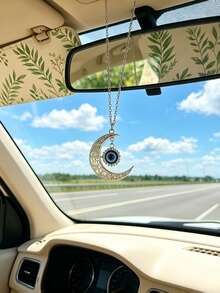 1PC Metal Blue Eye Car Hanging Ornament - Crescent Moon Shaped Exquisite Design Car Rearview Mirror Decoration, Fashionable And Durable Car Interior Accessory - A - View 8