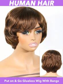 Peruca Curta Pixie Marrom Claro, Densidade 180%, Perucas Curtas Soltas Sem Cola Com Franja, Touca de Rede Rosa, Aparência Natural Feita à Máquina, Perucas de Cabelo Curto, Peça de Cabelo Diária, Peça de Cabelo Elegante 4 Polegadas #4 - S4 - Visão 5
