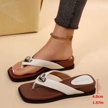 Women's Vacation Beach Fashion Commute Avant-Garde Casual Retro Thick Platform Wedge Flip Flops Office Vacation Summer - Beige - View 3