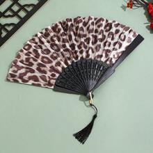 1件優雅豹紋摺扇，黑色竹框布製手扇，輕便便攜夏季涼扇，適合女性、派對、婚禮、牆面裝飾、禮物、時尚與公主主題 - 升級款 - 查看 13