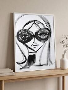 1pc Abstract Fashion Print, Black And White Portrait Sketch Poster, Martini & Heels Print, Ideal Gift,Suitable For Bedroom,Living Room,Kitchen,Wall Arts,Wall Decor,Home Decor,Room Decor,Canvas Wall Art,Posters, Wall Art With Frame, Optional Frame - 1PCS - View 1