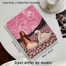 Pink Swirl, Flower And Swan, Girl Pattern Painted Effect Tablet Protective Case With Stand, Compatible With Honor 8/9/10/X8/X8A/X9/X8Pro/X9Pro, MatePad SE 11 Inch/MatePad 11 Inch/11.5 Inch, MatePad Pro, Apple 10th/11th Gen 2025 (A16), Galaxy Tab A7/A9 And Other Popular Models - Multicolor - View 3