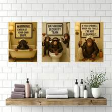 Humorous Chimpanzee Self-Adhesive Wall Sticker Poster With Playful Quotes, Funny Bathroom Decor Wall Decals, 3-Piece Set, Suitable For Restrooms, Hotel Bathrooms, Restaurants And Home Wall Decoration, Halloween Gift - 3-piece Wall Sticker - View 4