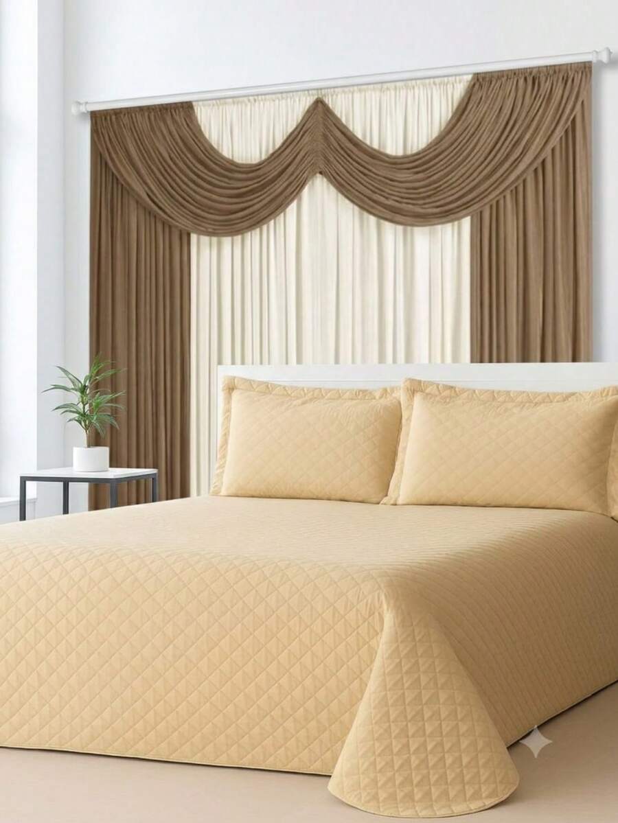 Curtain Kit (2 Meters) + Standard Double Bedspread (3 Pieces) - HAZELNUT - View 1