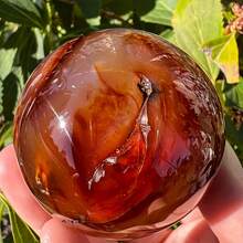 Bohemian Style - 1pc Elegant Natural Red Agate Sphere - Red Agate Quartz Ball With Geode, Suitable For Home Decor And Unique Holiday Gift, Perfect For Crystal Craft Collection - Red and White - View 10