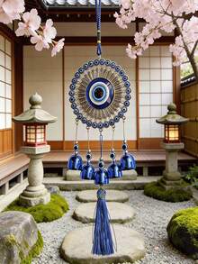 1pc Turkish Blue Evil Eye Wind Chime, Metal Bell Hanging Decor, Multi-Purpose Home Wall Door Car Decoration, Lucky Blessing Traditional Amulet, Hook Sold Separately - Multiple Styles - View 1