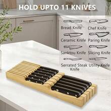 Knife Drawer Organizer Bamboo In-Drawer Knife Block Organizer Kitchen Steak Knives Holder Organizer For Drawer 11 Knives Slots 11 Knives Slots - Variant - View 7