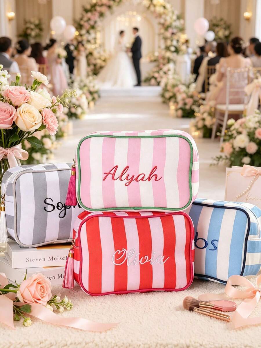 1pc Personalized Embroidered Cosmetic Bag/Storage Bag/Toiletry Bag, Lightweight Large Capacity, Versatile Use, Customizable Embroidery, Ideal Gift For Girlfriend, Family, Classmates, Sisters, Suitable For Business Travel And Vacation, Graduation Gift - Multicolor - View 1