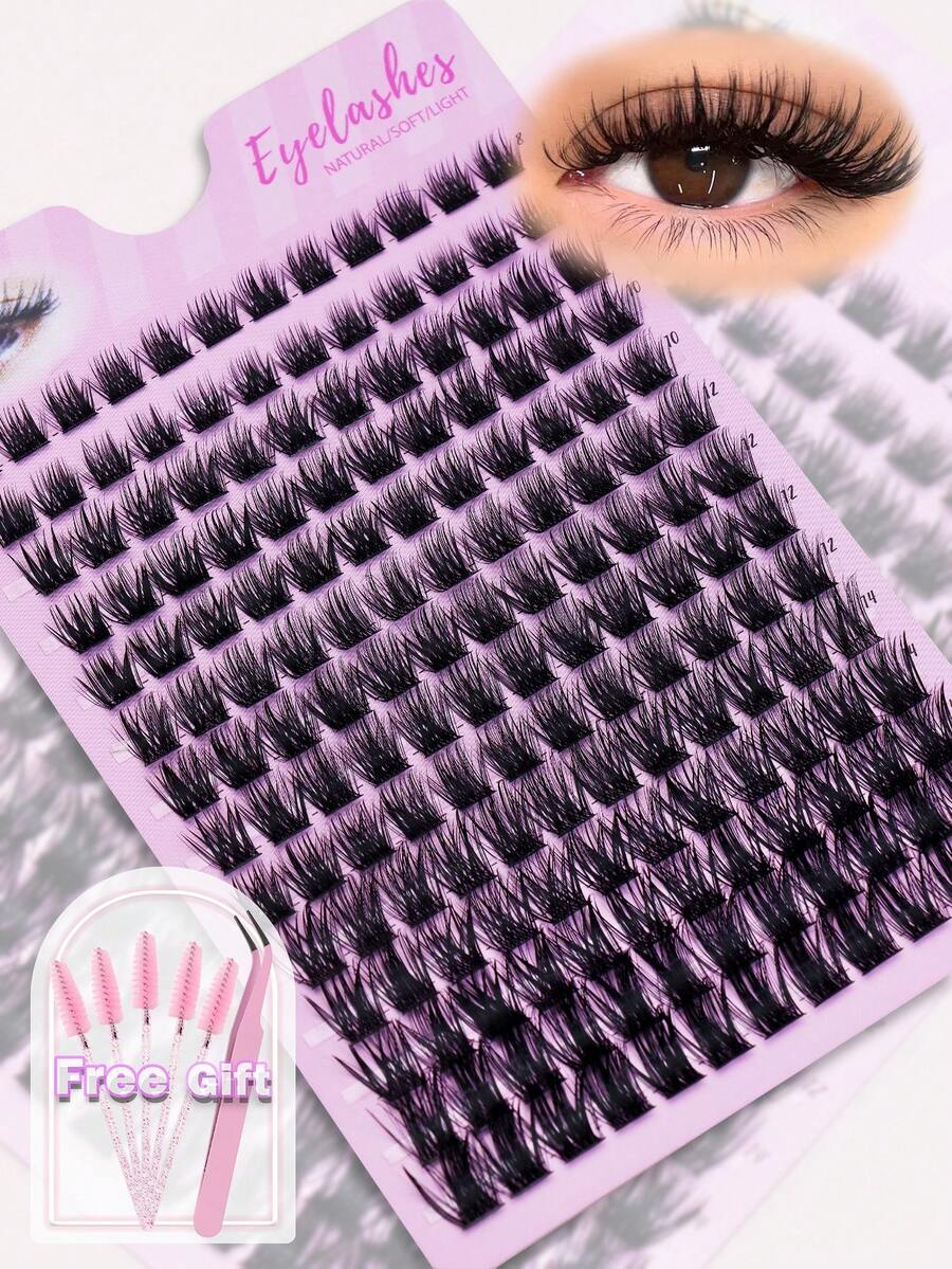 Mixed Length Lash Clusters, 8-16mm DIY Individual False Eyelashes, Fluffy Volume Segmented Lashes, Soft Lightweight Natural & Dramatic Eyelash Extensions, With Free Gift Applicator & Brushes - D - View 1