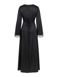 Women's Simple Elegant Tassel Detail Waist-Cinched Dress Black - Black - View 9