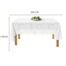 Rectangular Lace Tablecloth Measuring 150x250cm. Maximum Elegance. - White - View 10