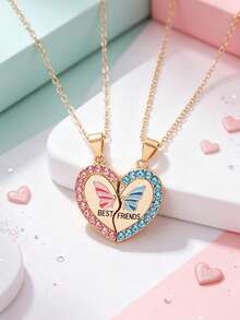 2 Pcs/Set Best Friend Pendant Necklace For School Friend Forever Friendship BFF Necklace Adjustable Geometric Jewelry Gift Love Couple Chain Choke - one-size - View 6