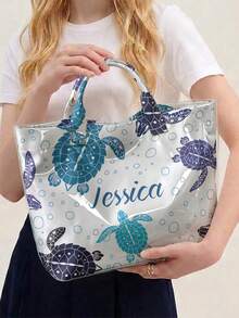 1pc Customized Transparent PVC Tote Bag, Personalized Name Print, Multi-Functional Waterproof Large Capacity Beach & Daily Use Women's Bag, Perfect Gift Choice - Multicolor - View 3